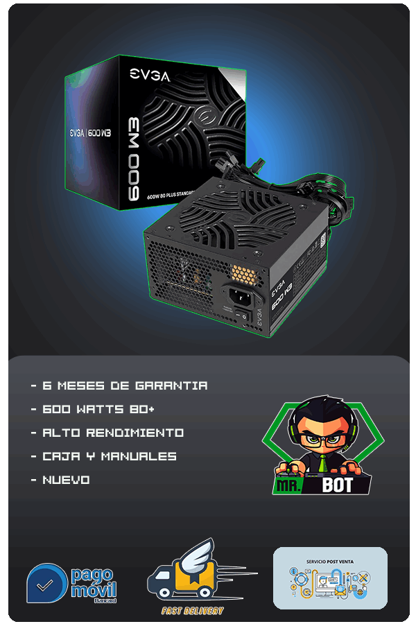 Fuente de Poder certificada EVGA 600W +80