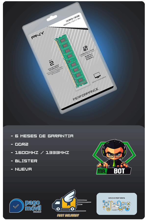 Memoria Ram Ddr3 8gb 1600 mhz PNY