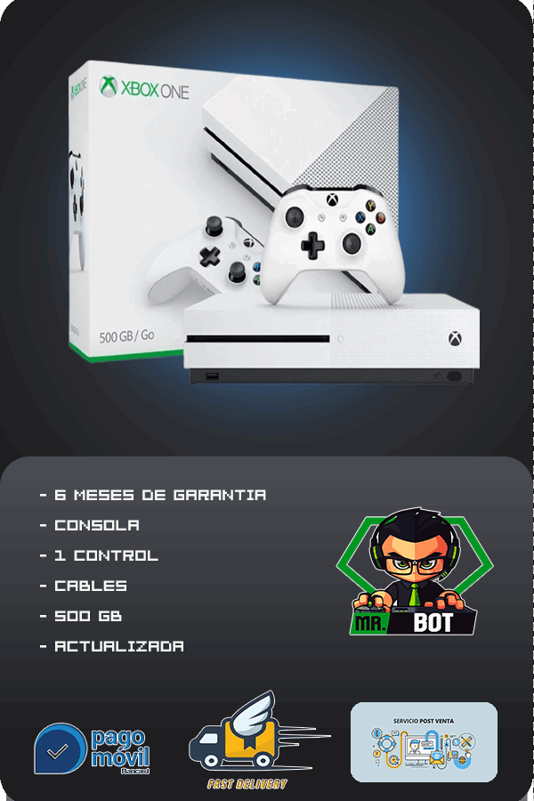 Xbox One s 500gb, 1 Control , Cables Blanca